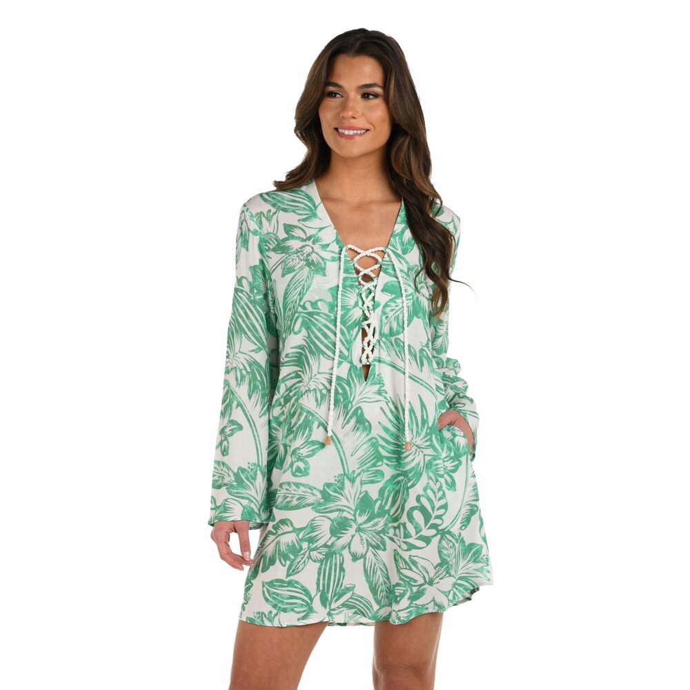 La Blanca Women's White/Green Tunic Swimsuit Cover Up M NWT